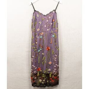 ECI Purple Floral Embroidered Slip Dress